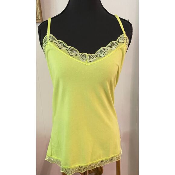 Y2K Selena Gomez Brat Summer Lime Lace Trim Layering Tank Top Spaghetti Strap XL - Picture 1 of 6